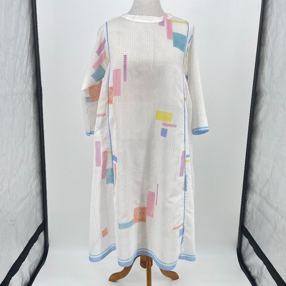 EKA Dresses & Skirts - EKA India OS Cotton Silk Tent Dress Geometric Watercolor Print Lagenlook Art